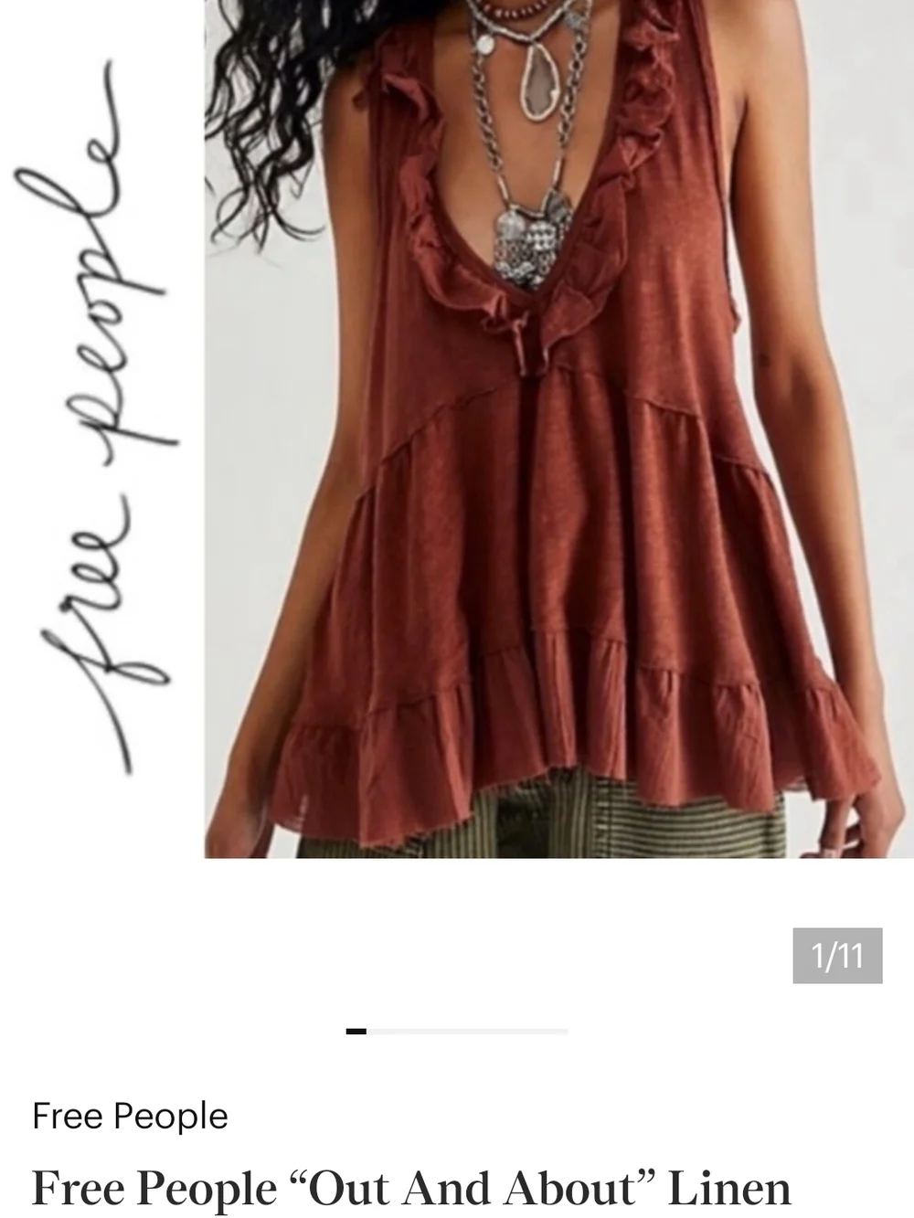 Free People Rust Ruffle V-Neck Tank - Picture 2 of 4